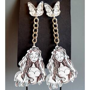 Corpse Bride Earrings Gothic Butterfly Chain Dangle Bride Halloween NWT 3.5"